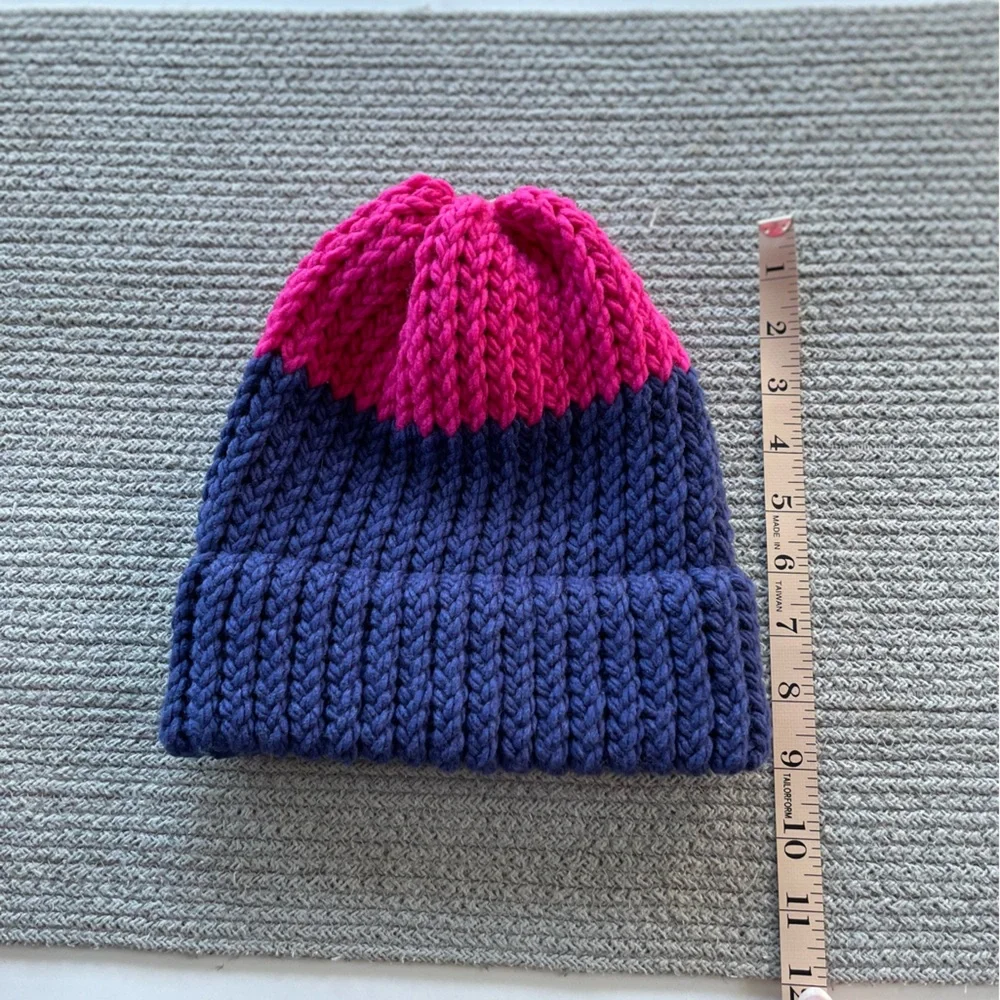 Handknit Purple Fuschia Pink Beanie Winter Hat